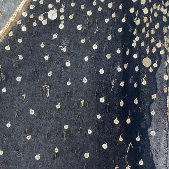 Vintage Shag Black Cream Sequin Embellished Blouse Top - Picture 15 of 16
